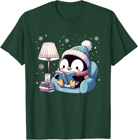 Cute Penguin Reading Kids Women Men Boys T-Shirt - T-Shirt | Forest