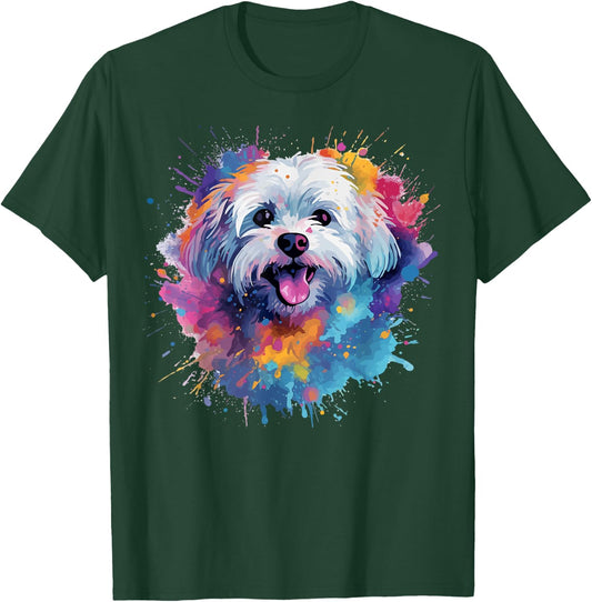 Colorful Maltese Splash Art Dog Men Women Kids T-Shirt - T-Shirt | Forest