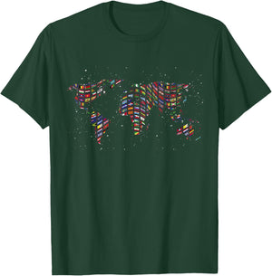 Map Travel Globe International Flags World Map T-Shirt - T-Shirt | Forest