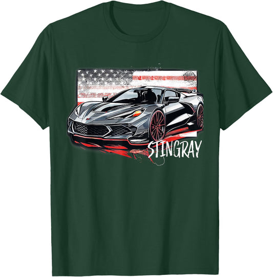 C8 American Muscle v8 Supercar Stingray Cool Vette Mechanic T-Shirt - T-Shirt | Forest