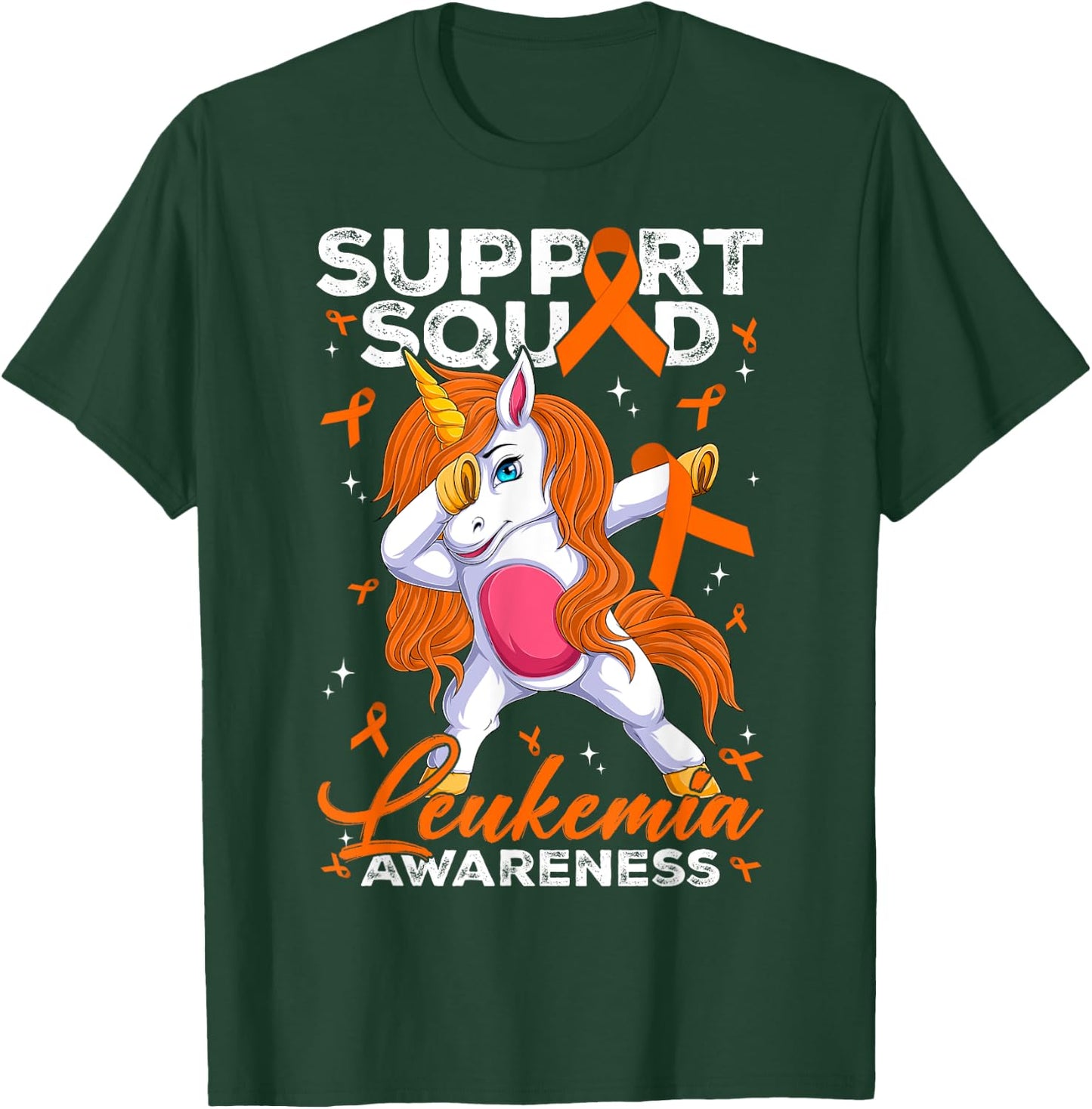 Support Squad Leukemia Awareness Unicorn With Orange Ribbon T-Shirt - T-Shirt | Forest