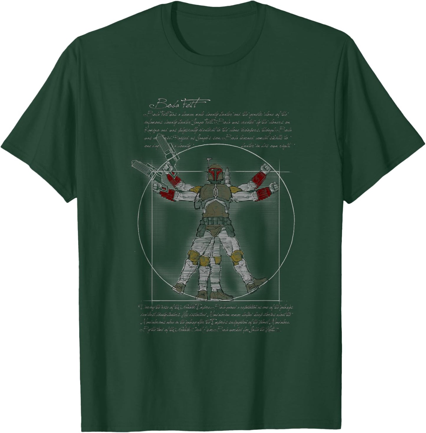 Star Wars Classic Boba Fett Vitruvian Man Vintage Portrait T-Shirt - T-Shirt | Forest