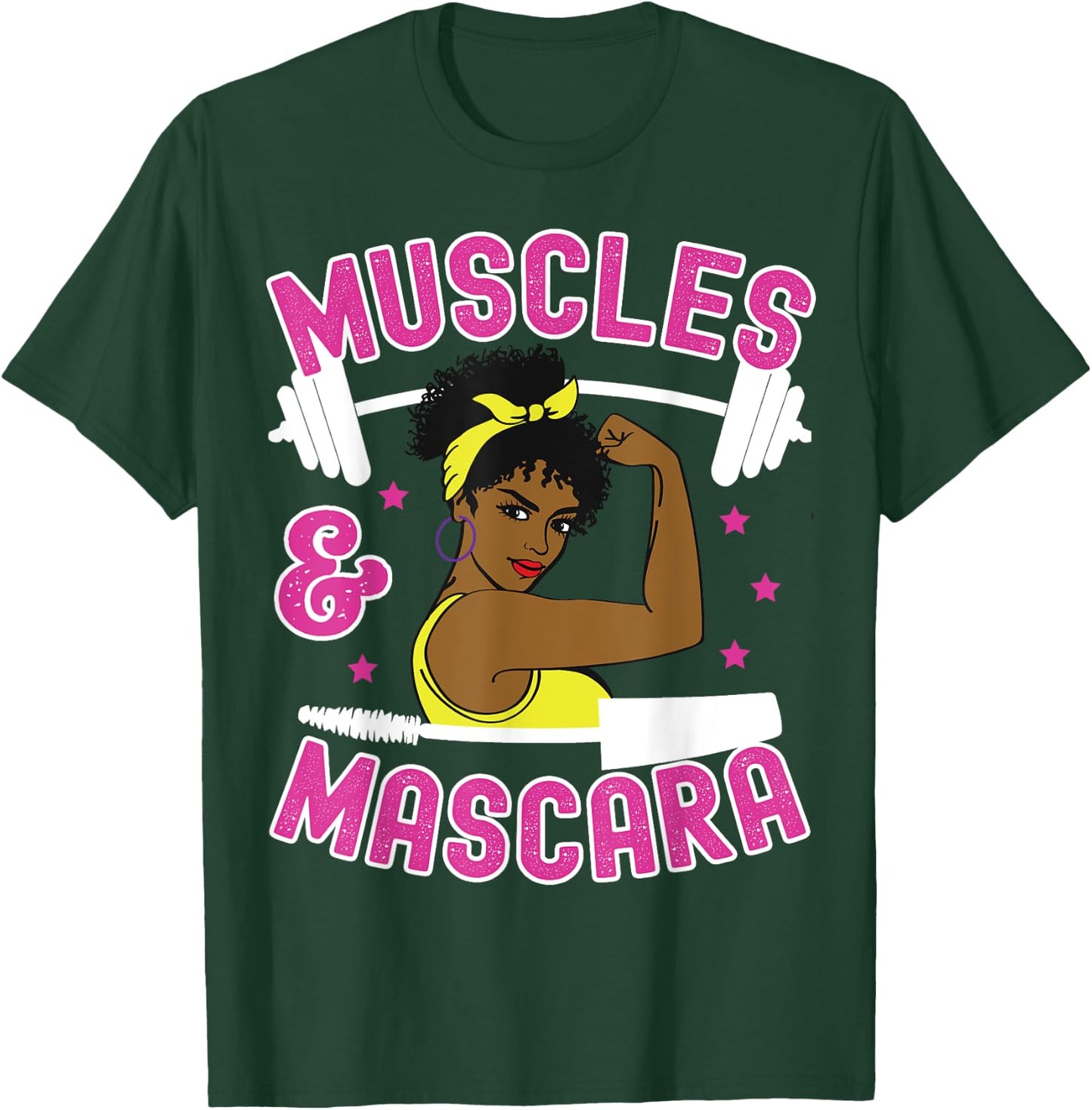 Muscles and Mascara Female Weight Lifter Gym Work Out Funny T-Shirt - T-Shirt | Forest