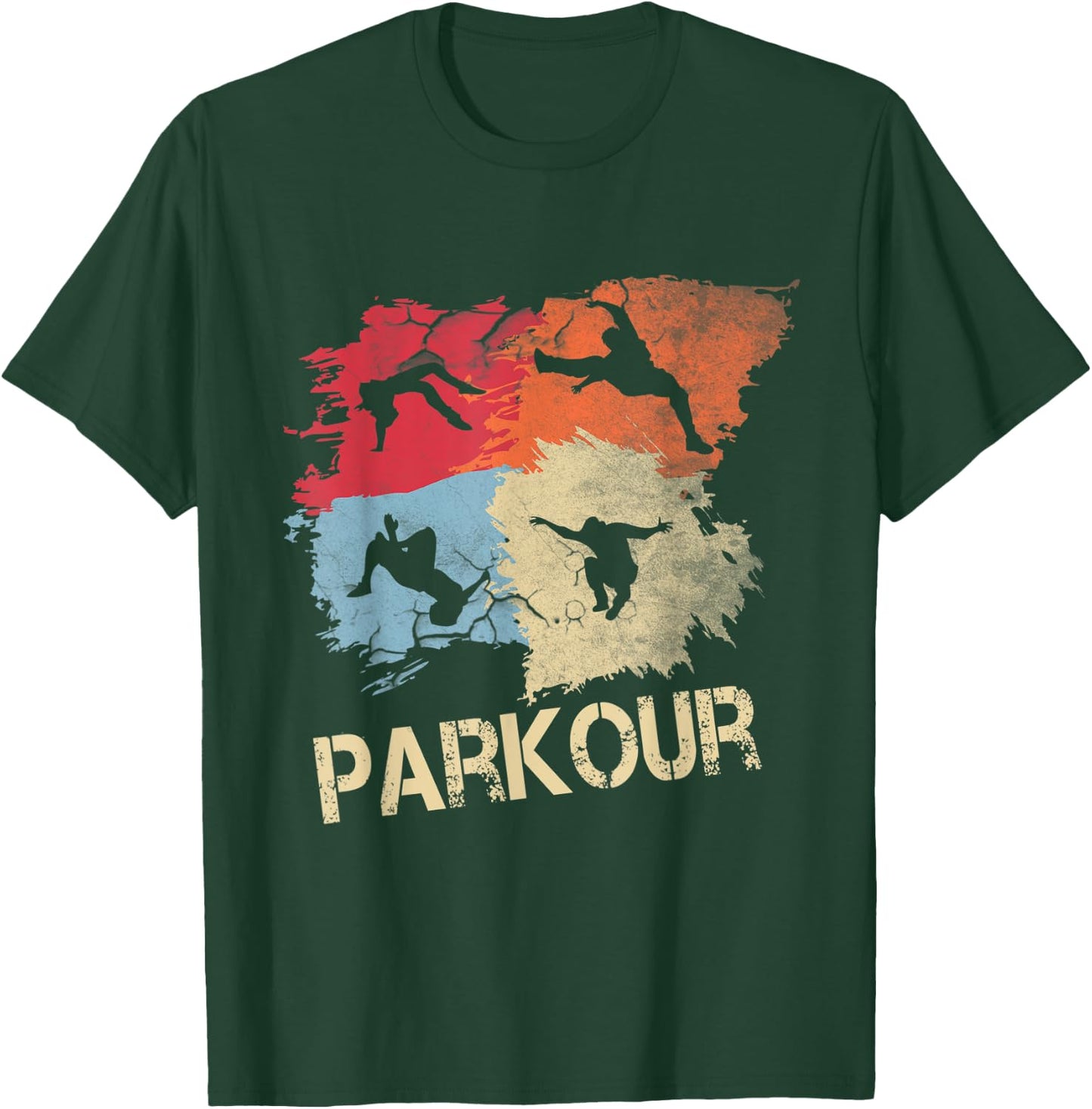 Retro Parkour Boys Silhouette Vintage Free Running Runner T-Shirt - T-Shirt | Forest