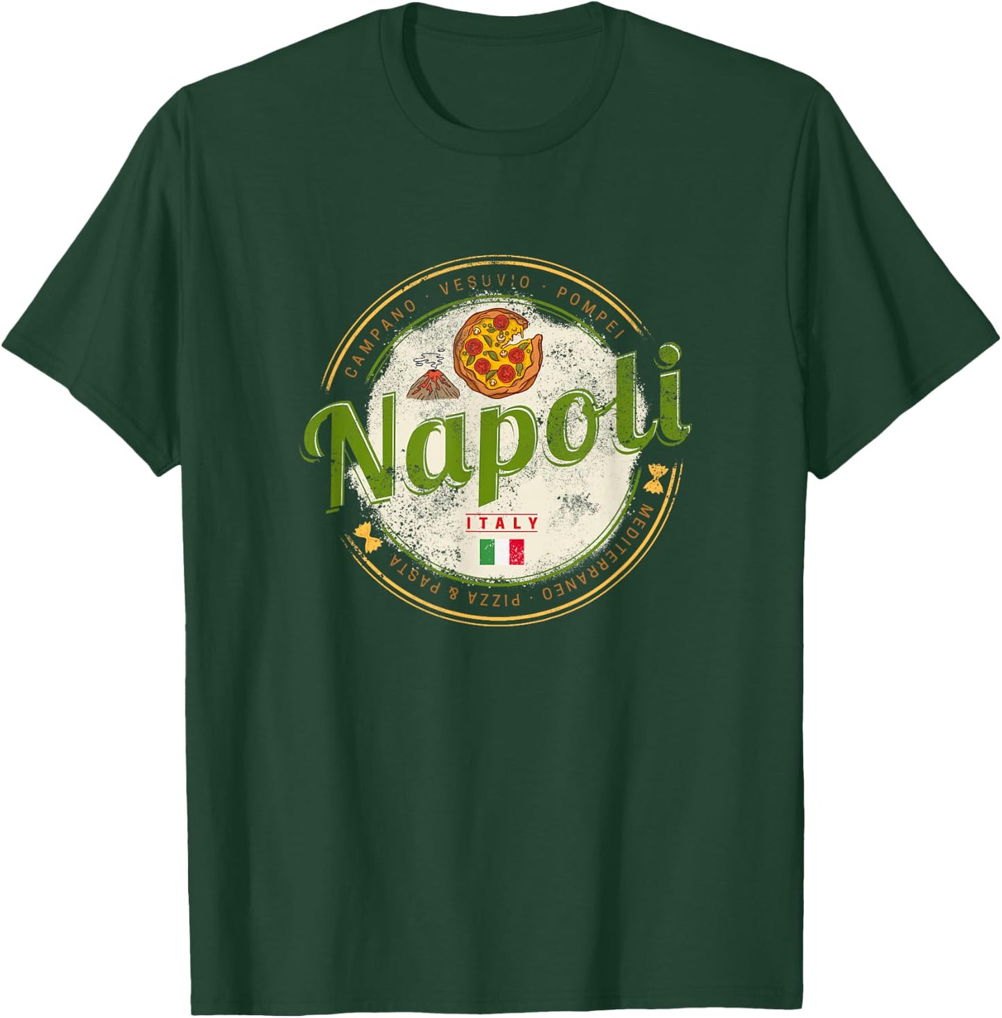 Naples Italy with Vesuvius and Pizza Vintage Souvenir T-Shirt - T-Shirt | Forest