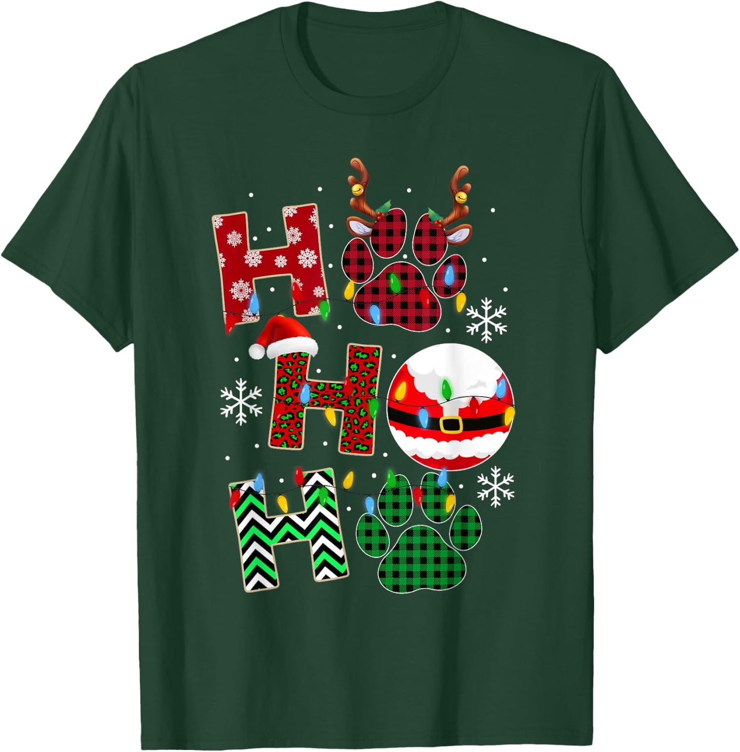 HoHoHo Dog Paw Christmas Pajama Cute Holiday Dog Lovers Xmas Men Women Kids T-Shirt - T-Shirt | Forest