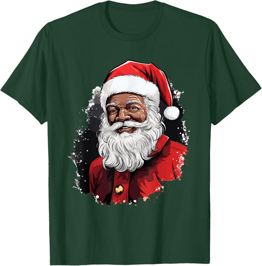 Santa Claus Black Christmas Xmas Santa Afro African American T-Shirt - T-Shirt | Forest
