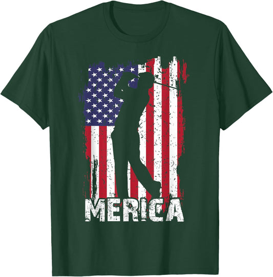 Merica Golf-Shirt 4th July American Flag Patriotic Dad Men T-Shirt - T-Shirt | Forest