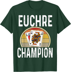 Euchre Champion Game Night Player Card Game Cards Retro T-Shirt - T-Shirt | Forest