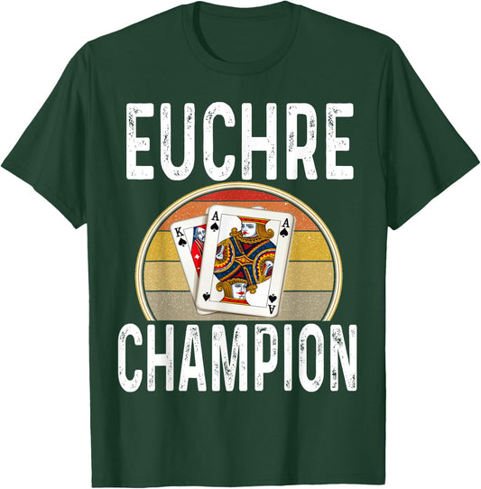 Euchre Champion Game Night Player Card Game Cards Retro T-Shirt - T-Shirt | Forest