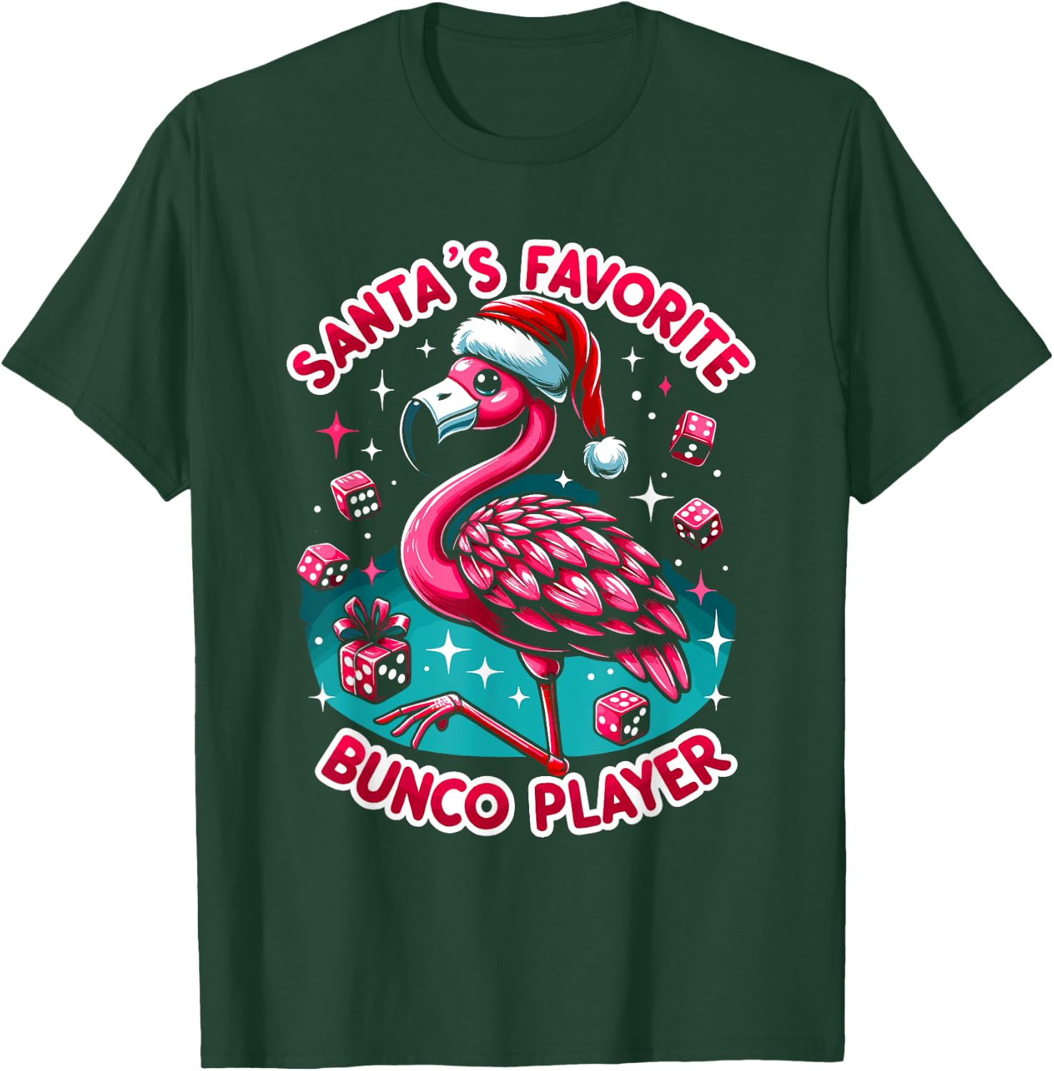 Christmas Flamingo Bunco Group Bunco Player T-Shirt - T-Shirt | Forest