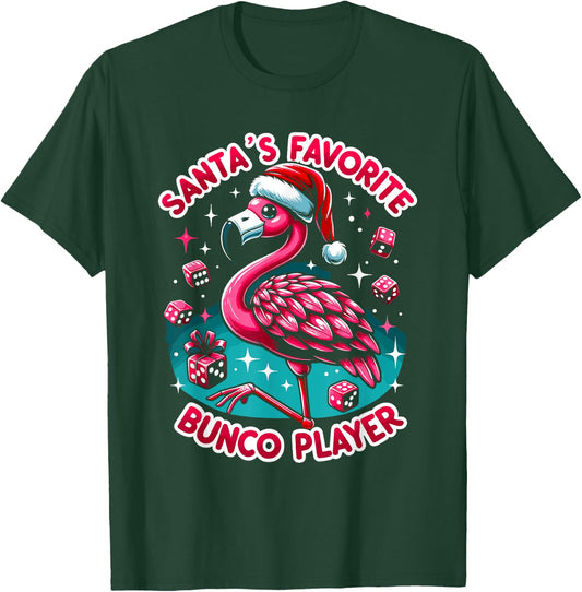 Christmas Flamingo Bunco Group Bunco Player T-Shirt - T-Shirt | Forest