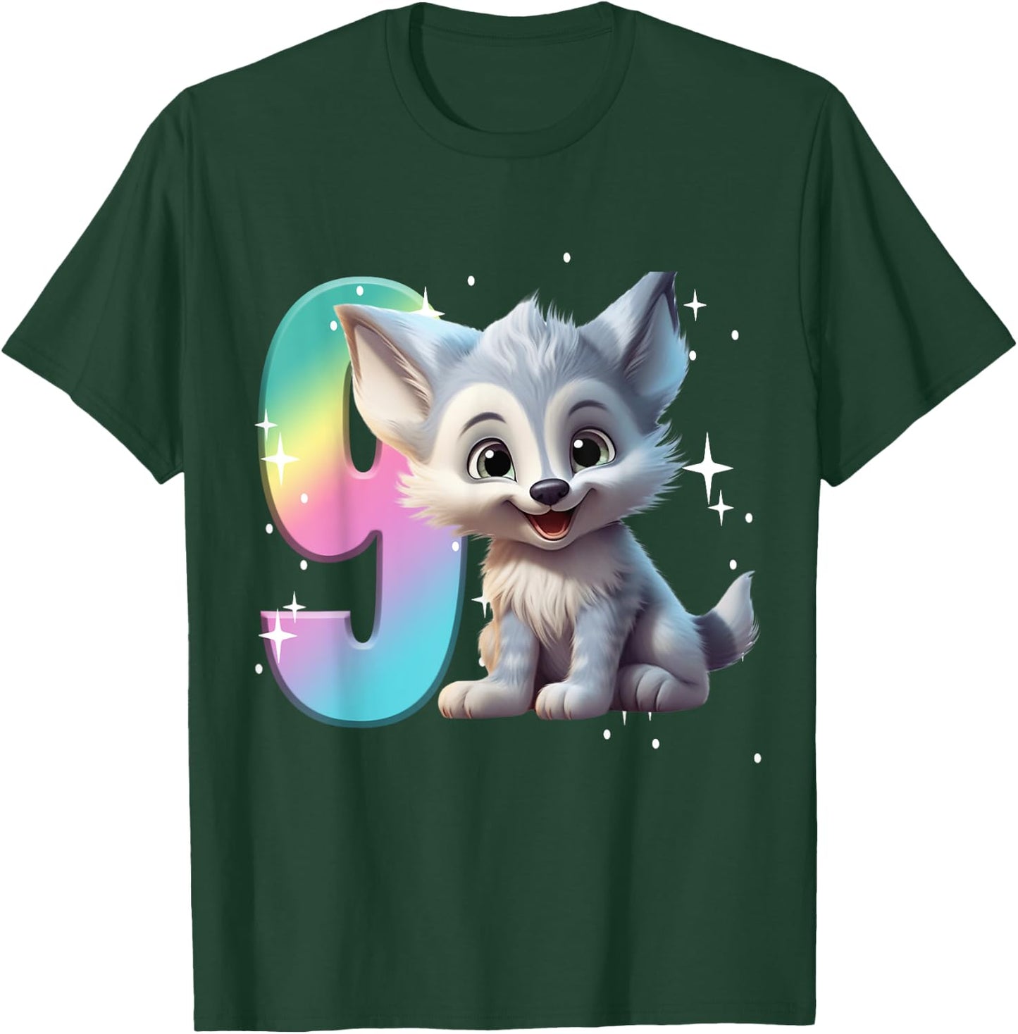 9th Birthday Wolf Shirt Birthday Girl Outfit Wolves 9 Nine T-Shirt - T-Shirt | Forest