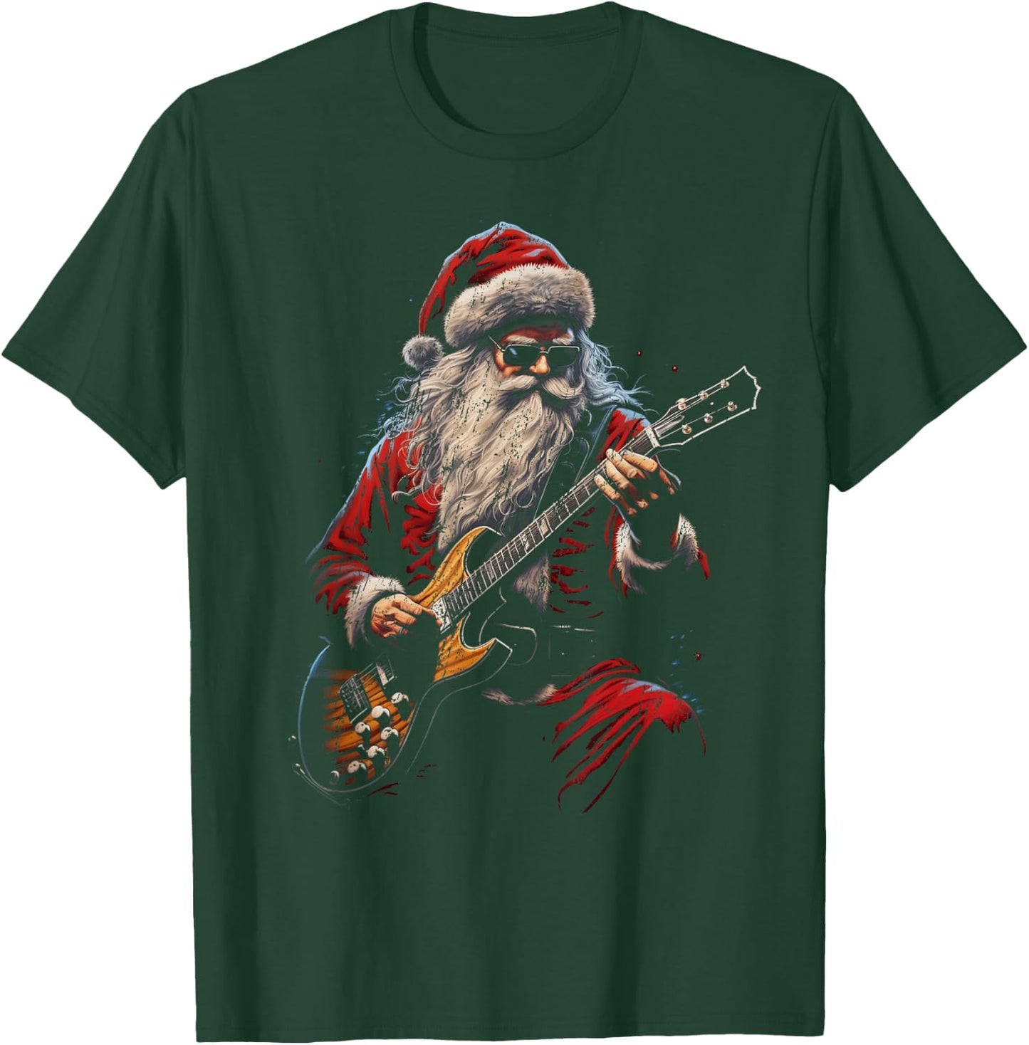 Rock Guitar Santa Claus Playing Guitar - Funny Christmas T-Shirt - T-Shirt | Forest