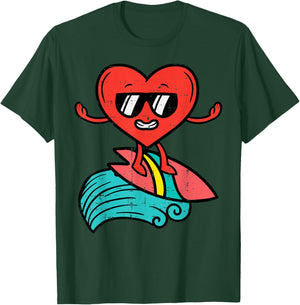 Valentines Day Surfing Heart Funny Surfer Men Women Kids Boy T-Shirt - T-Shirt | Forest