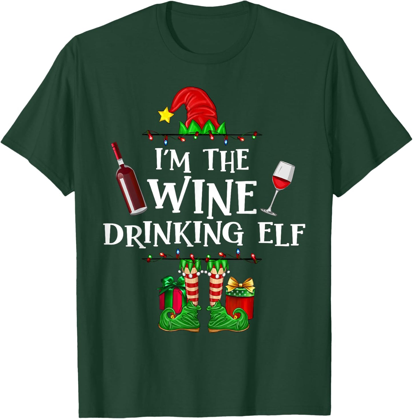 I'm The Wine Drinking Elf Funny Christmas Matching Pajama T-Shirt - T-Shirt | Forest