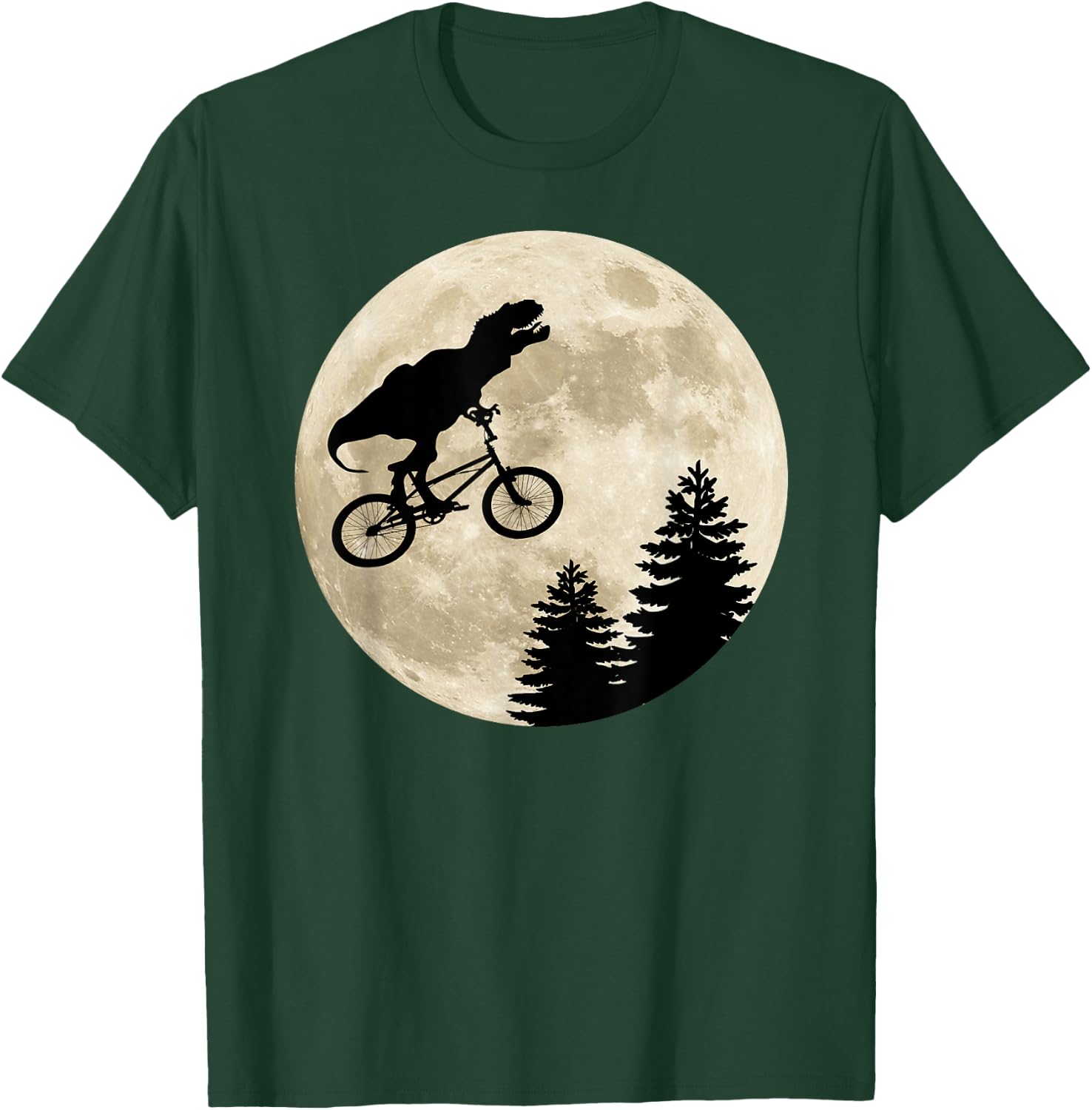 T-Rex Riding Against The Moon On A Bike T-Shirt - T-Shirt | Forest