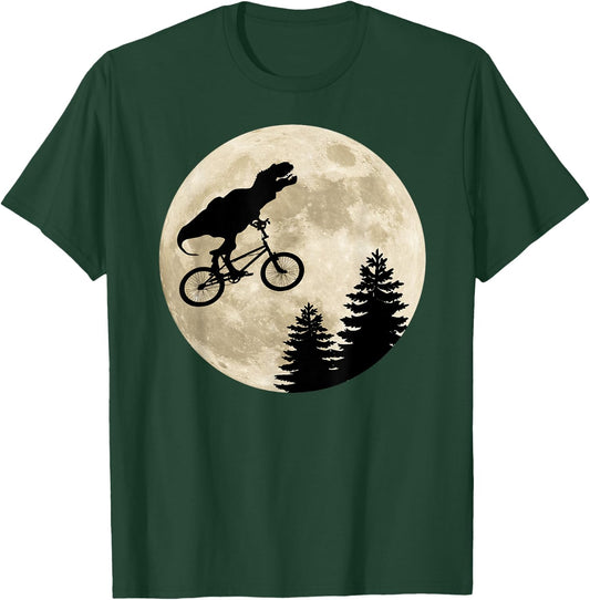 T-Rex Riding Against The Moon On A Bike T-Shirt - T-Shirt | Forest