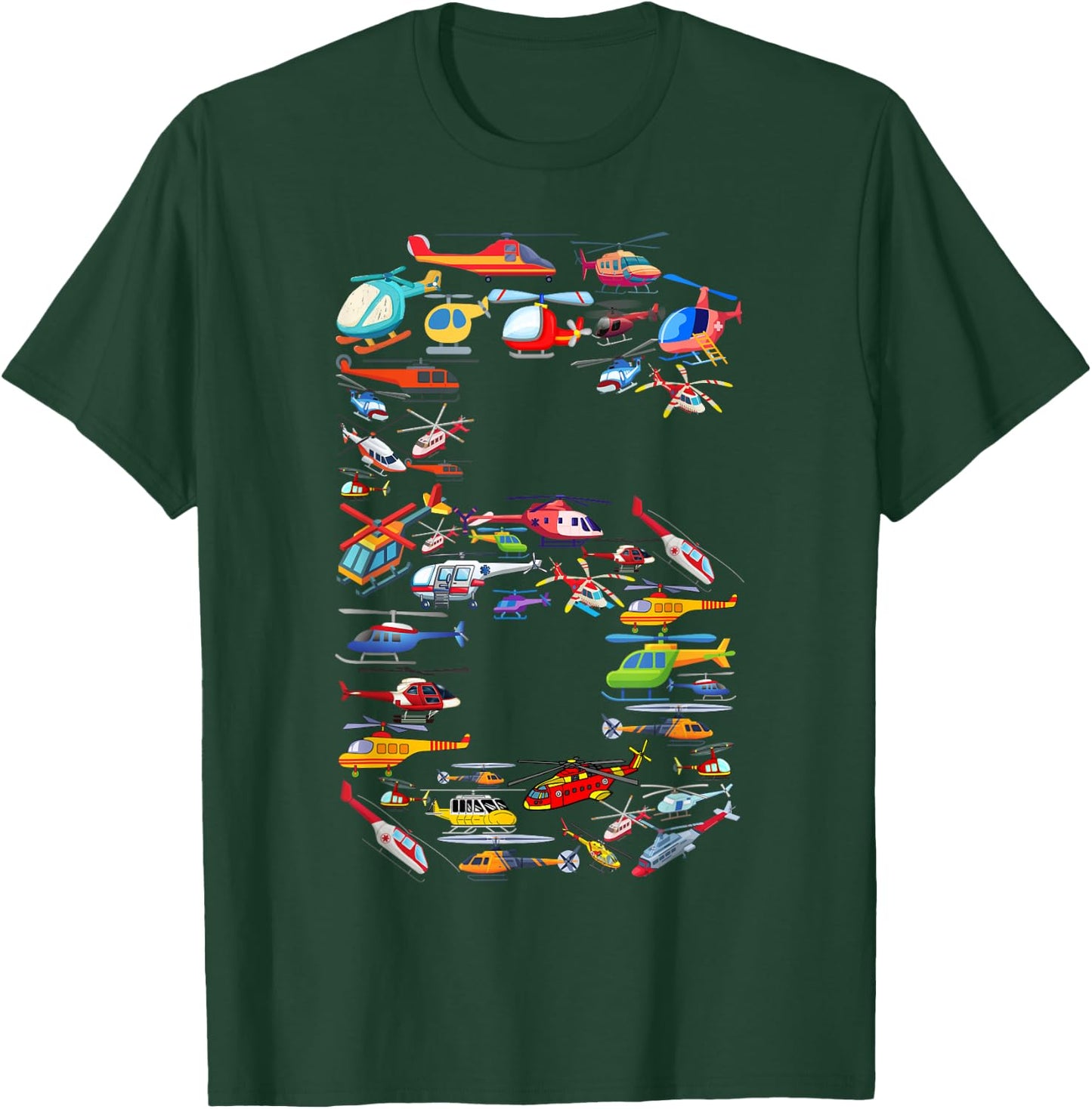 Helicopter 6th Birthday Kids Airplane 6 Year Old Boy Plane T-Shirt - T-Shirt | Forest