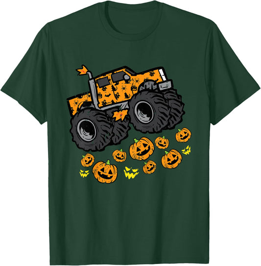 Kids Pumpkin Monster Truck Cool Halloween Costume Toddler Boys T-Shirt - T-Shirt | Forest