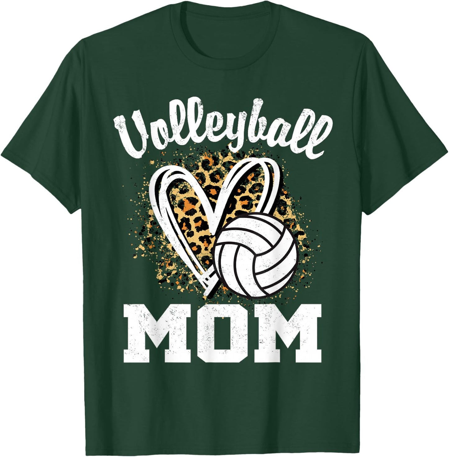 Volleyball Mom Leopard Heart T-Shirt - T-Shirt | Forest