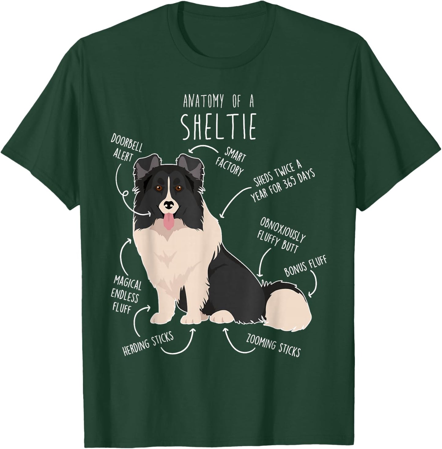 Bi Black Sheltie Shetland Sheepdog Anatomy, Funny Cute Pet Men Women Girls Kids T-Shirt - T-Shirt | Forest
