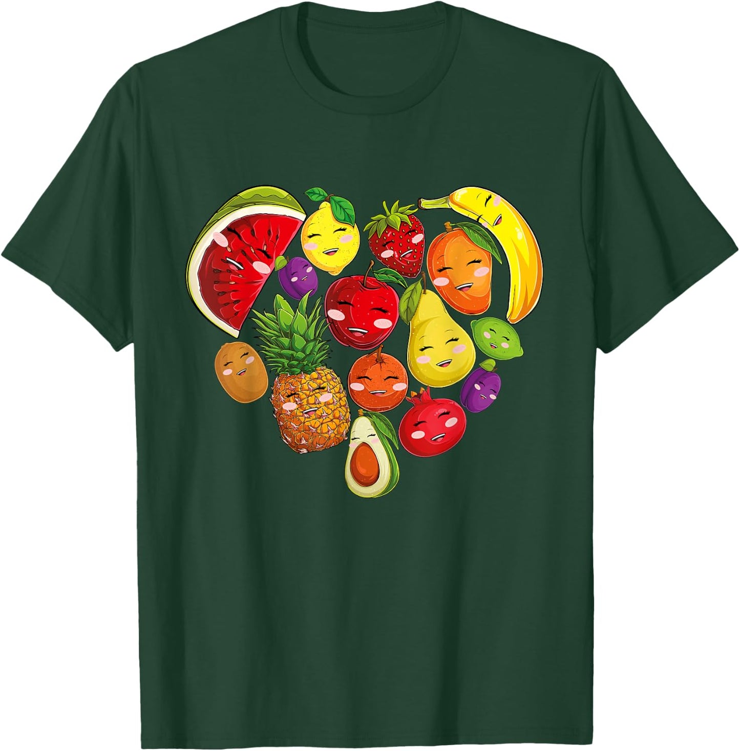 Funny Fruits Collage Cute Heart Fruit and Vegetables T-Shirt - T-Shirt | Forest