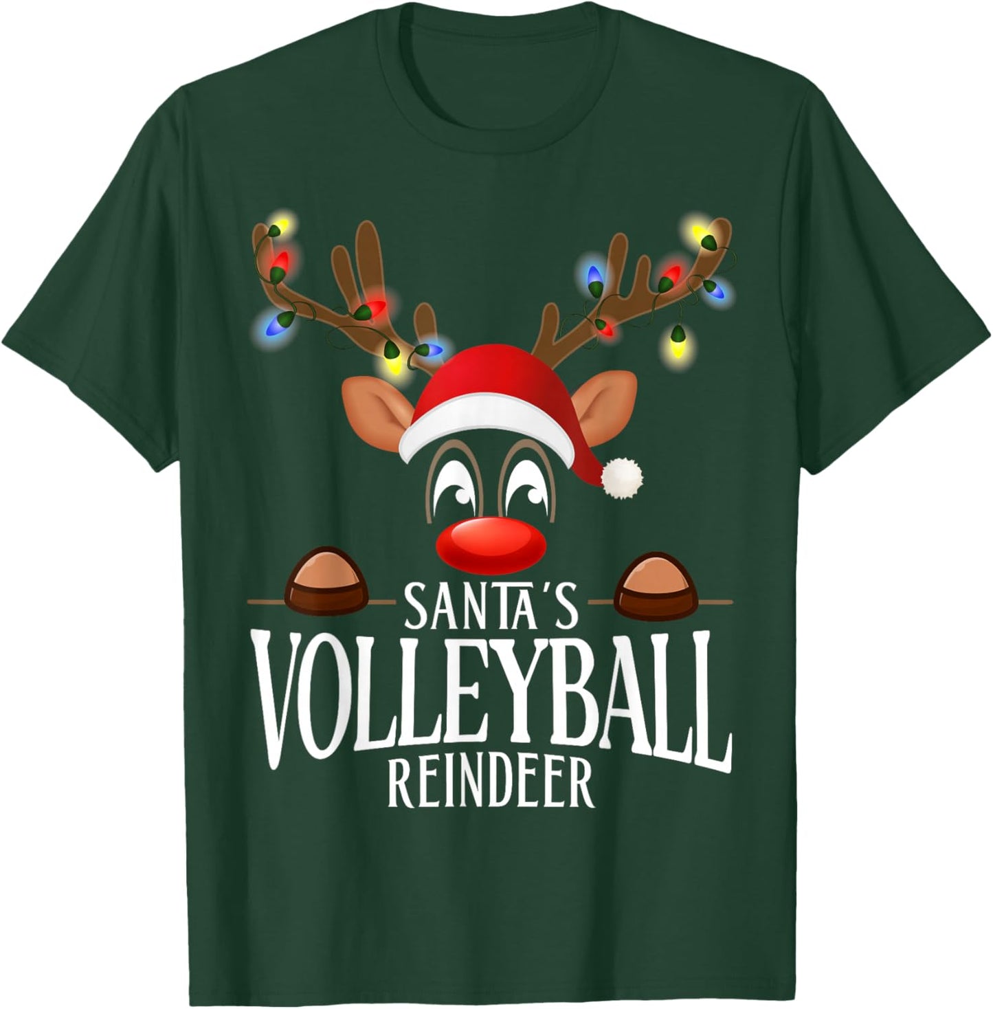 Santa's Volleyball Reindeer Funny XMas Matching PJS T-Shirt - T-Shirt | Forest