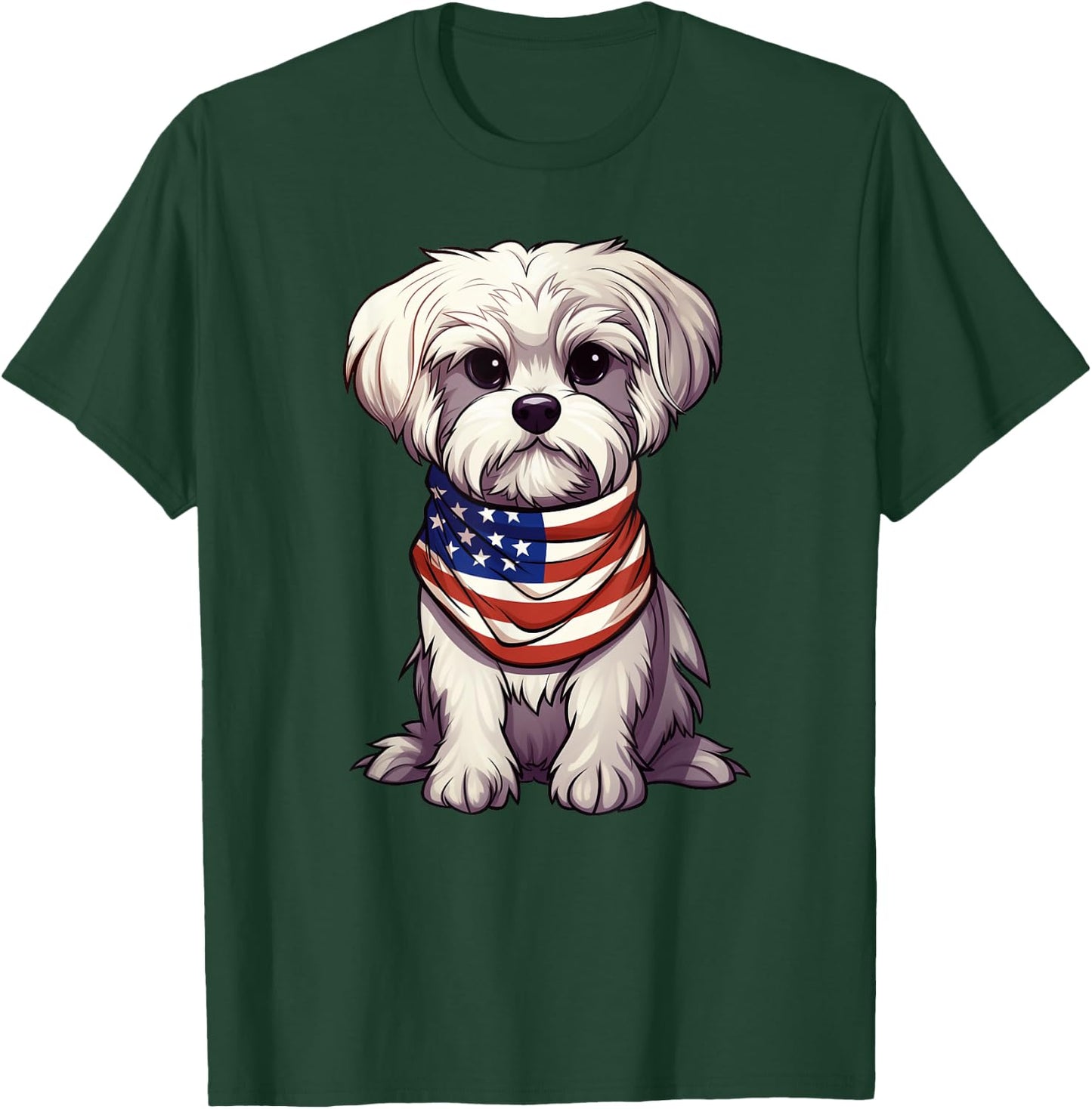 Maltese American Flag Maltese Dog Owner Mom Dad Men Women T-Shirt - T-Shirt | Forest