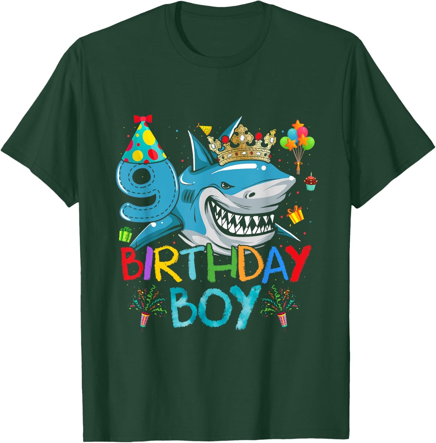9th Birthday Shark Ocean Theme Party 9 Years Old For Boy T-Shirt - T-Shirt | Forest