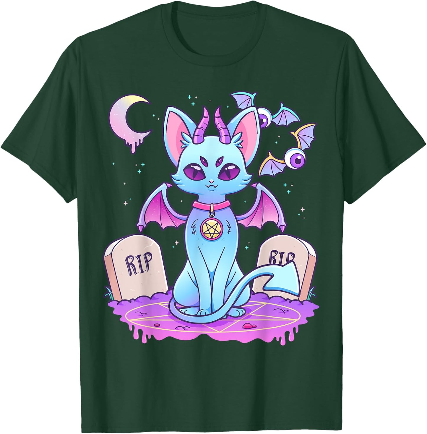 Pastel Goth Creepy Pentagram Cat Kawaii Emo Kitten Nu Goth Men Women Girls Kids T-Shirt - T-Shirt | Forest
