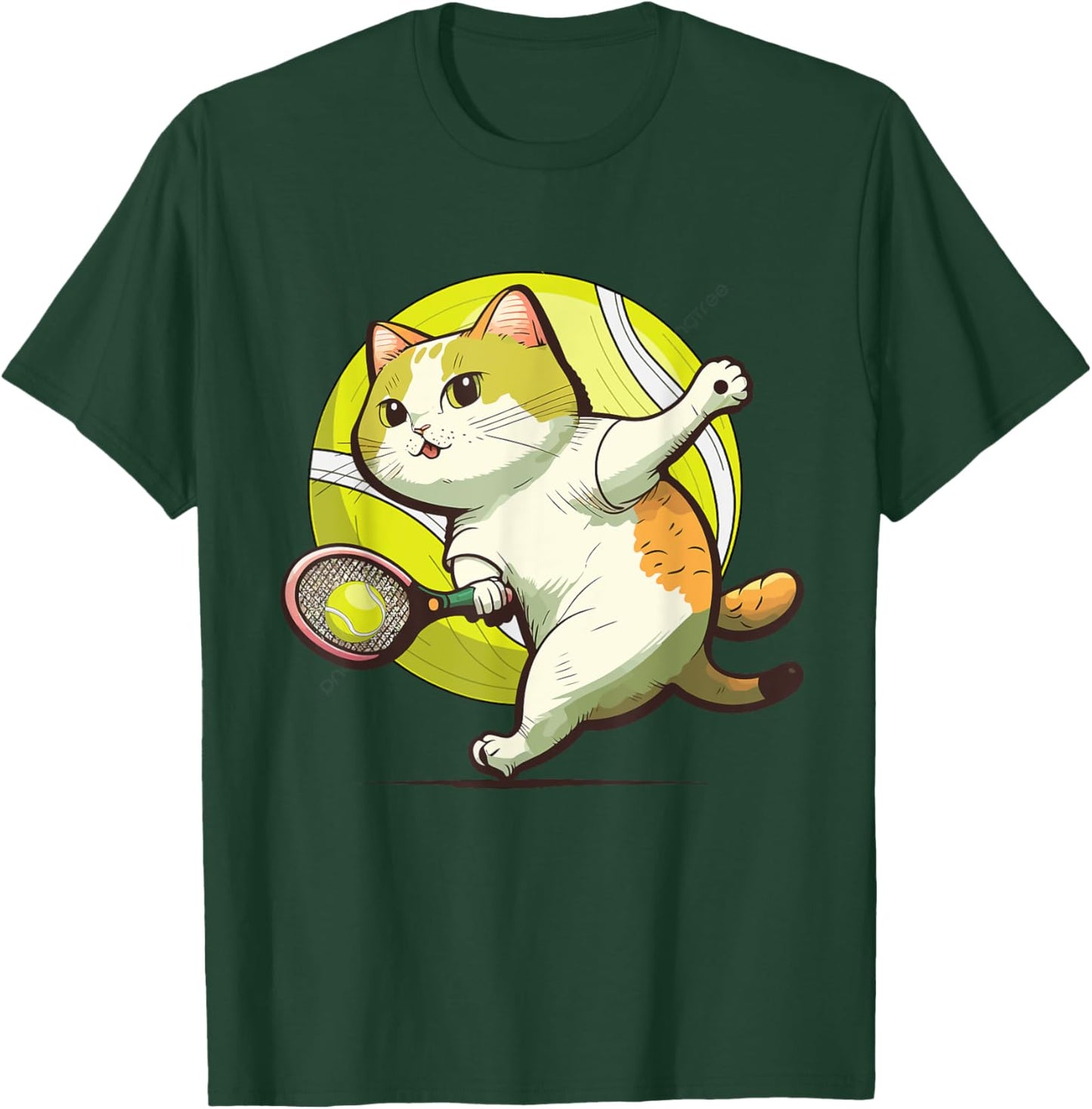Funny Tennis Racket Cat Playing Tennis Women Kids T-Shirt - T-Shirt | Forest