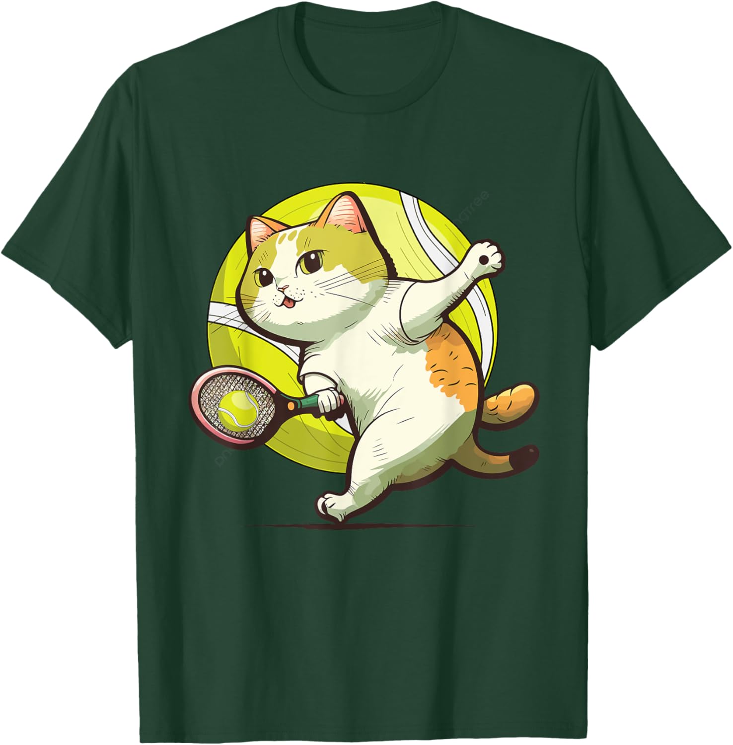 Funny Tennis Racket Cat Playing Tennis Women Kids T-Shirt - T-Shirt | Forest
