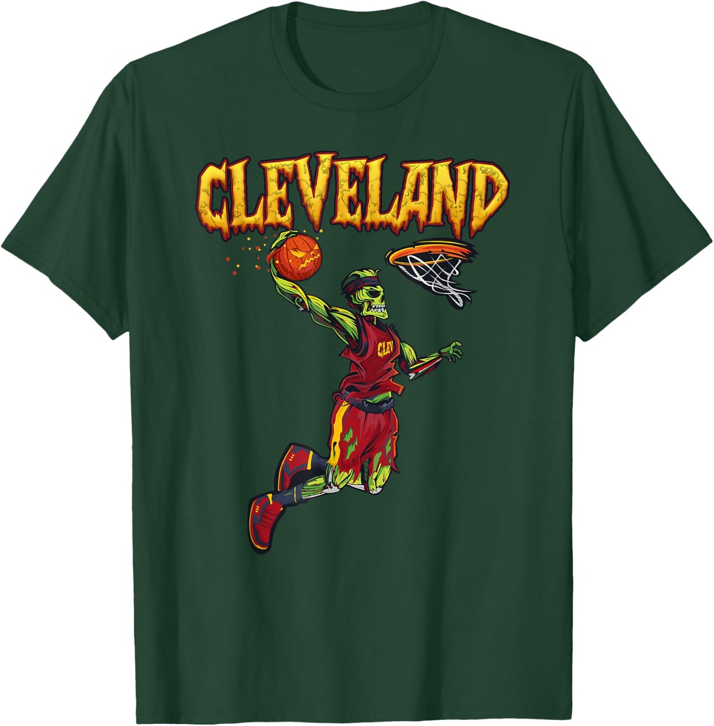 Jump Zombie Cleveland Dunk Player Halloween Pumpkin Ball T-Shirt - T-Shirt | Forest