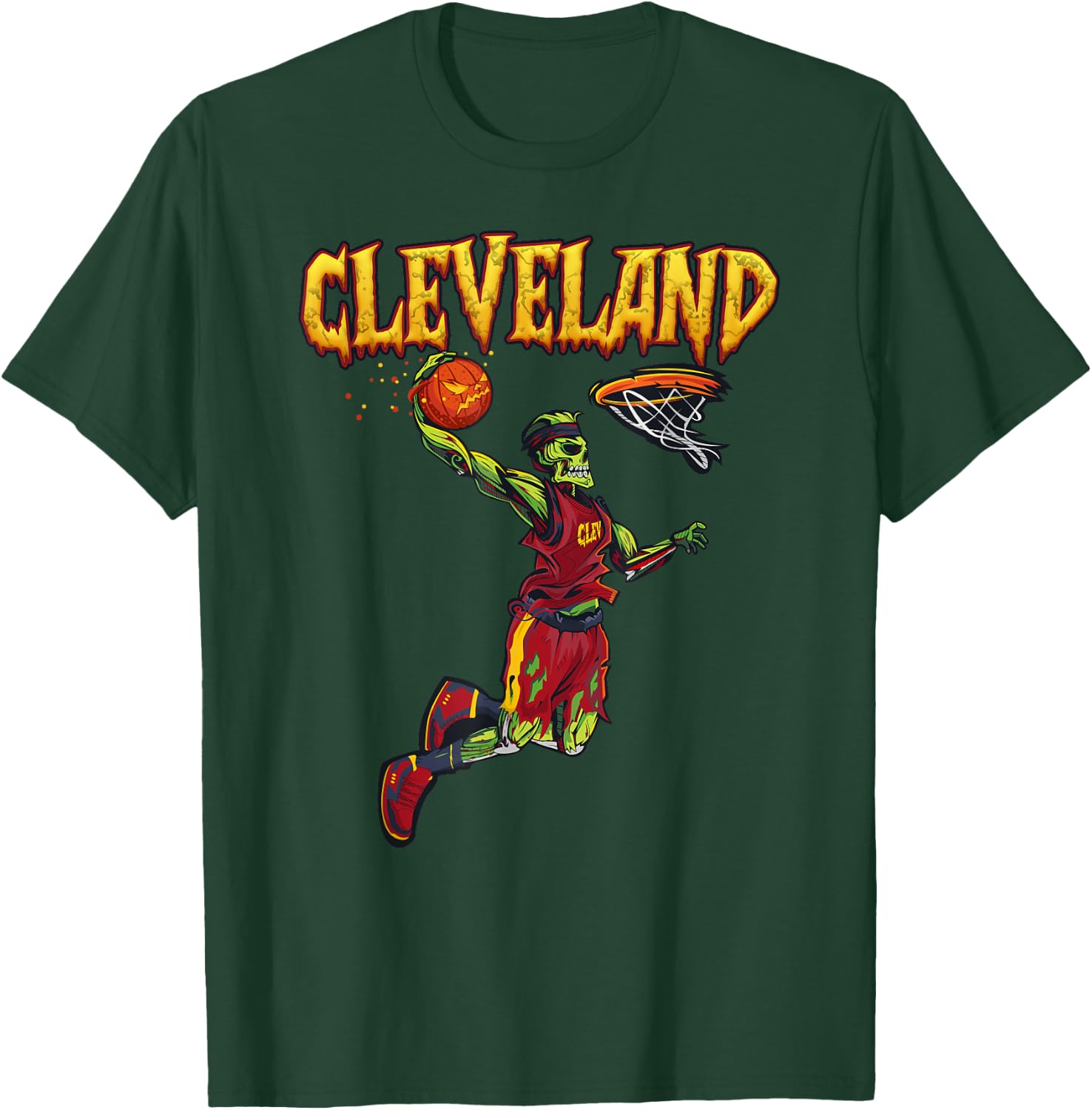 Jump Zombie Cleveland Dunk Player Halloween Pumpkin Ball T-Shirt - T-Shirt | Forest