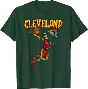 Jump Zombie Cleveland Dunk Player Halloween Pumpkin Ball T-Shirt - T-Shirt | Forest