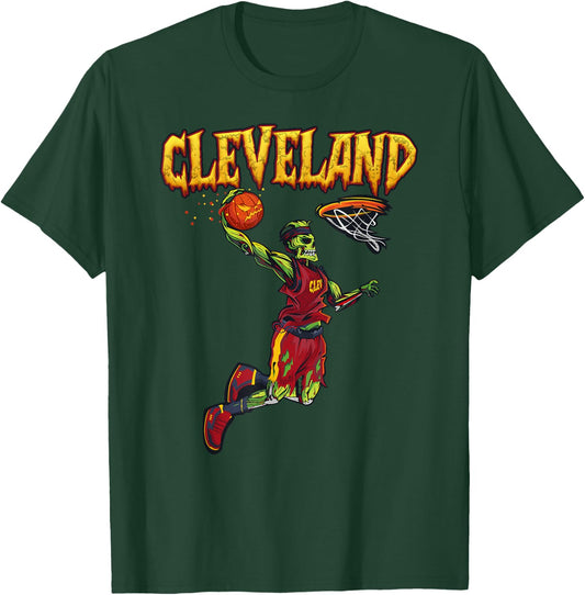 Jump Zombie Cleveland Dunk Player Halloween Pumpkin Ball T-Shirt - T-Shirt | Forest