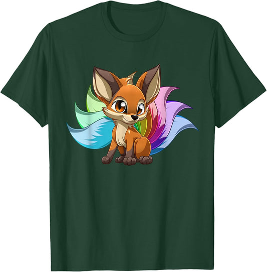 Kitsune-Nine-Tail Kawaii Fox Women Graphic T-Shirt - T-Shirt | Forest