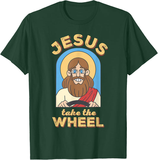 Funny Jesus Take The Wheel Christian Jesus Driving Car T-Shirt - T-Shirt | Forest