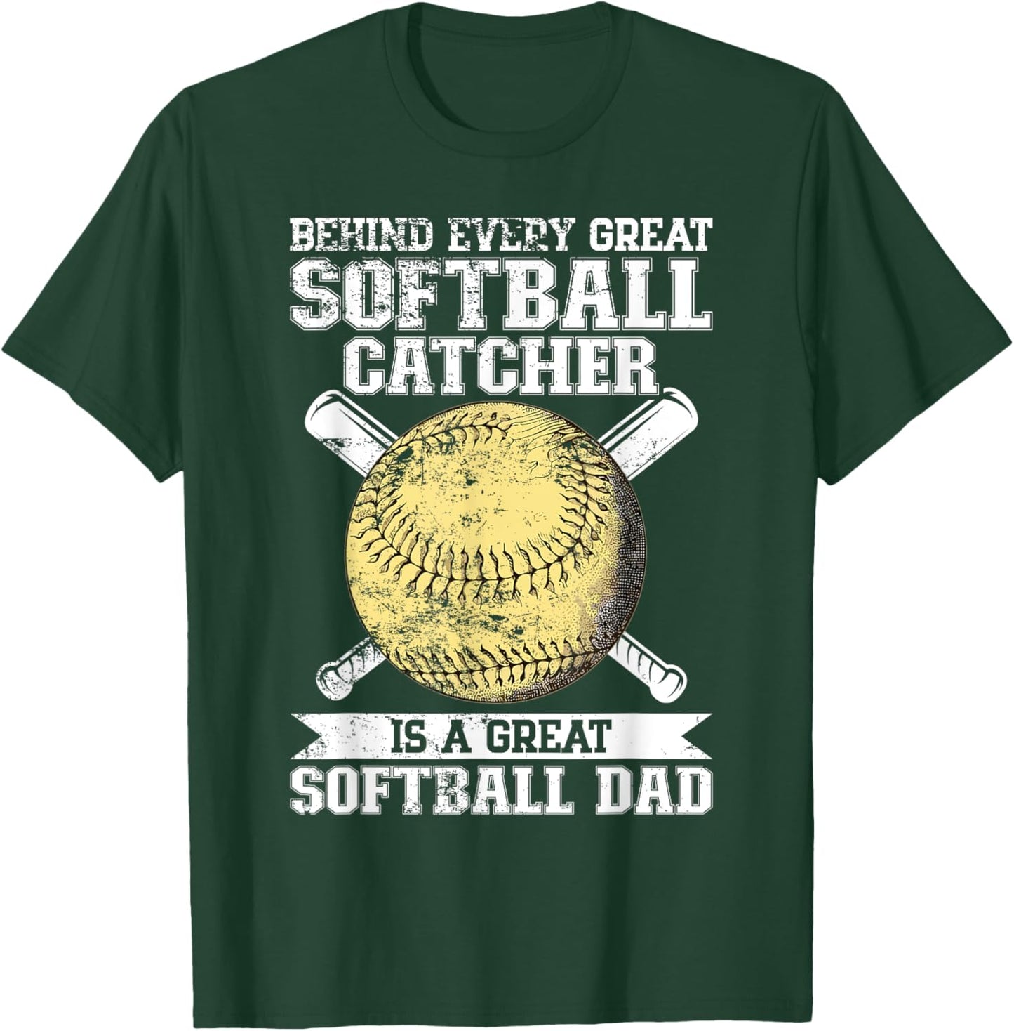 Softball Catcher Dad Pitcher Fastpitch Coach Fathers Day T-Shirt - T-Shirt | Forest