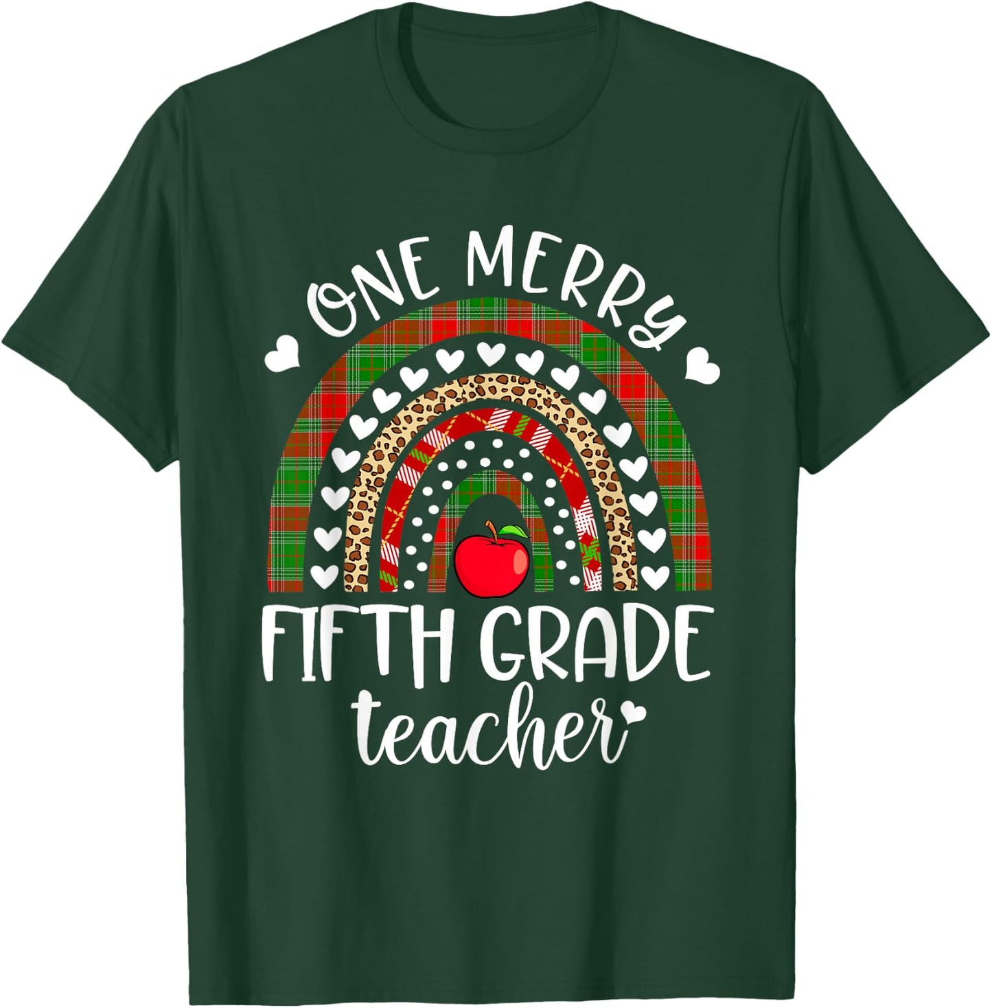 One Merry Fifth Grade Teacher Christmas Rainbow Leopard Xmas T-Shirt - T-Shirt | Forest