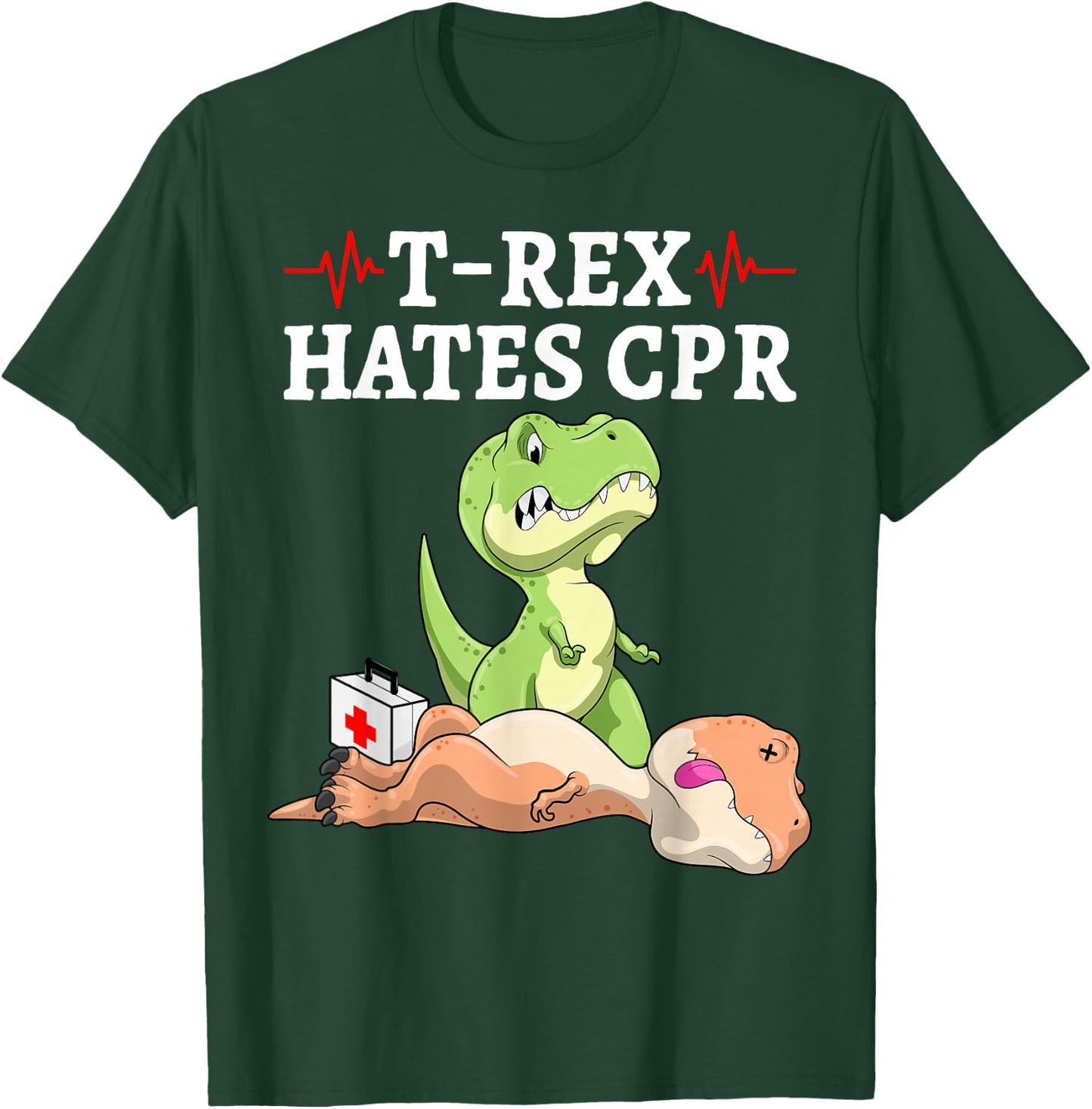 T-Rex Hates CPR Funny Dinosaur Extinction Pun Nurse T-Shirt - T-Shirt | Forest