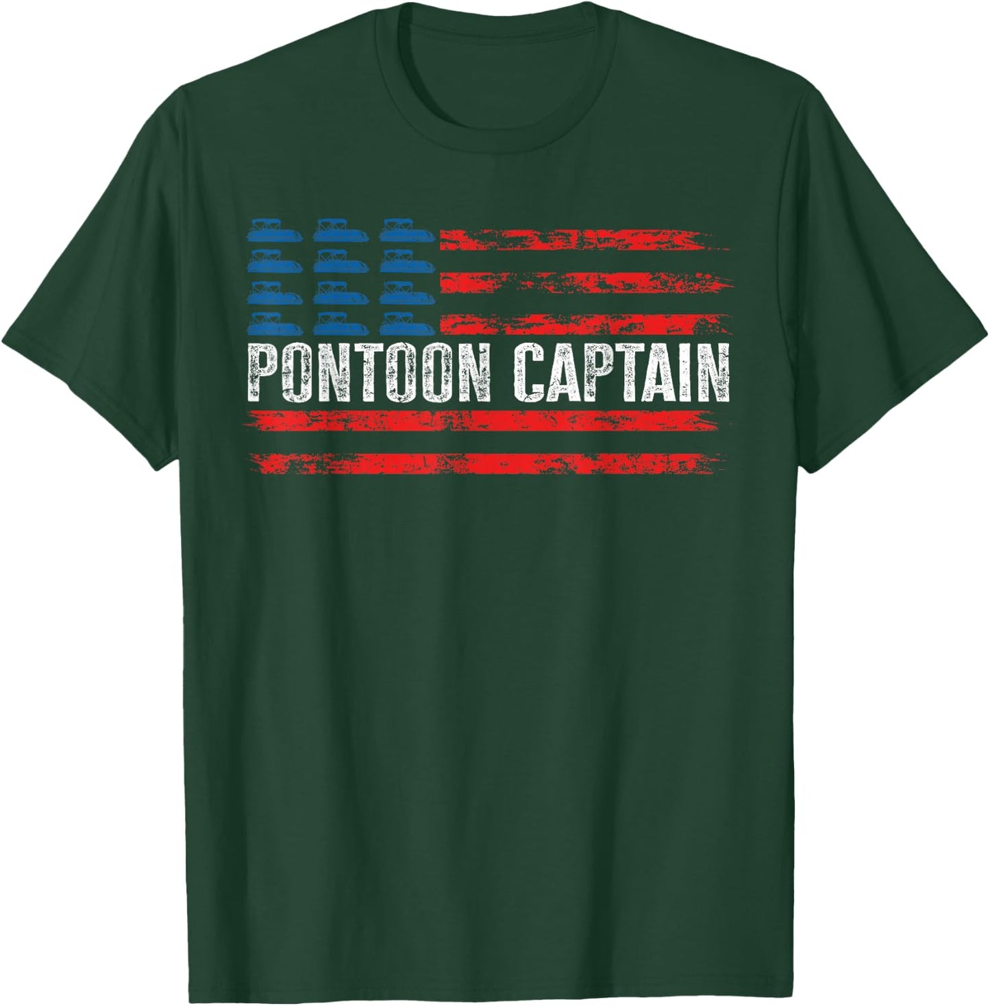 American Flag Boating Clothing Men's Black Pontoon Boat Captain 4th of July T-Shirt - T-Shirt | Forest