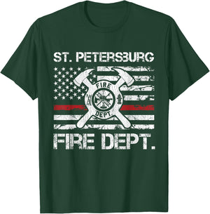 St Petersburg Florida Fire Department Thin Red Line Fireman T-Shirt - T-Shirt | Forest