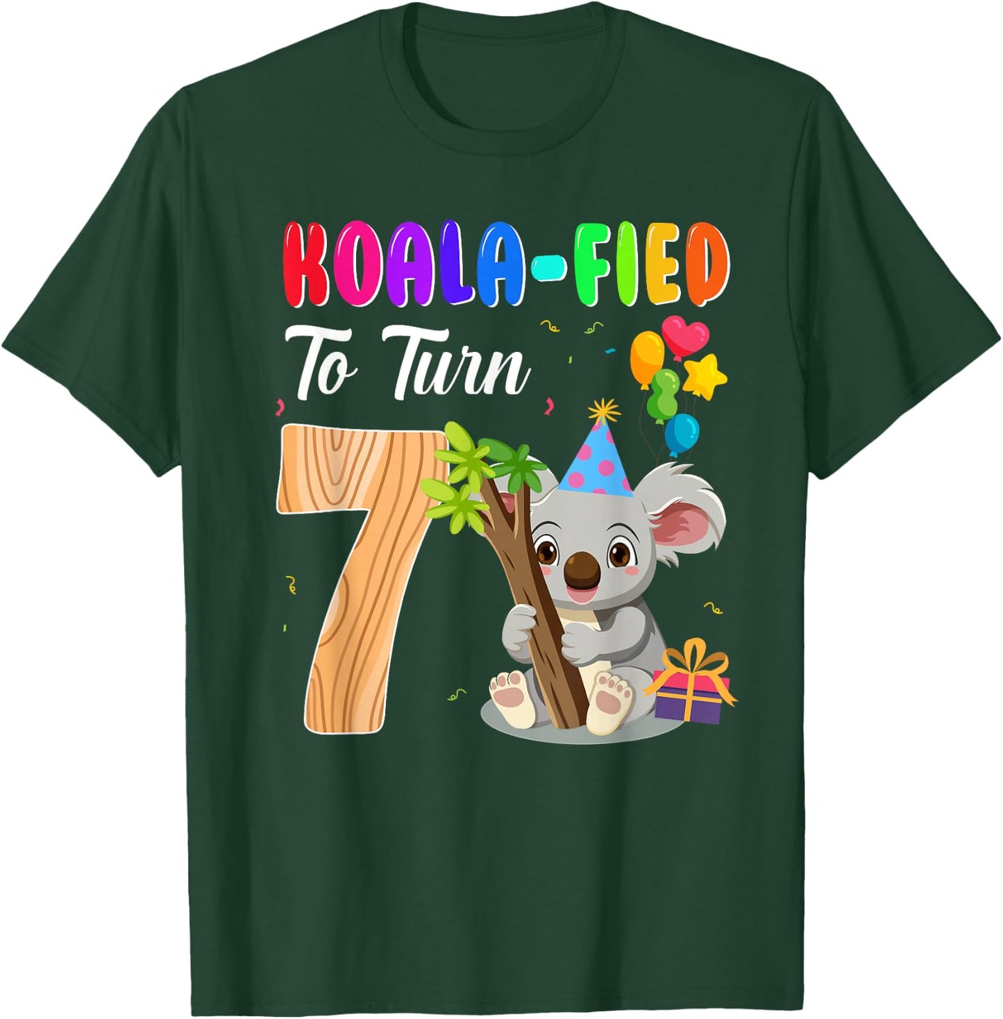 Koalafied To Turn 7th Birthday Koala Bear 7 Year Old Party T-Shirt - T-Shirt | Forest