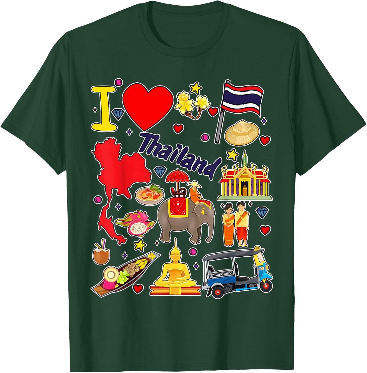 Thai hand drawn landmarks, Thailand map, Culture icons T-Shirt - T-Shirt | Forest