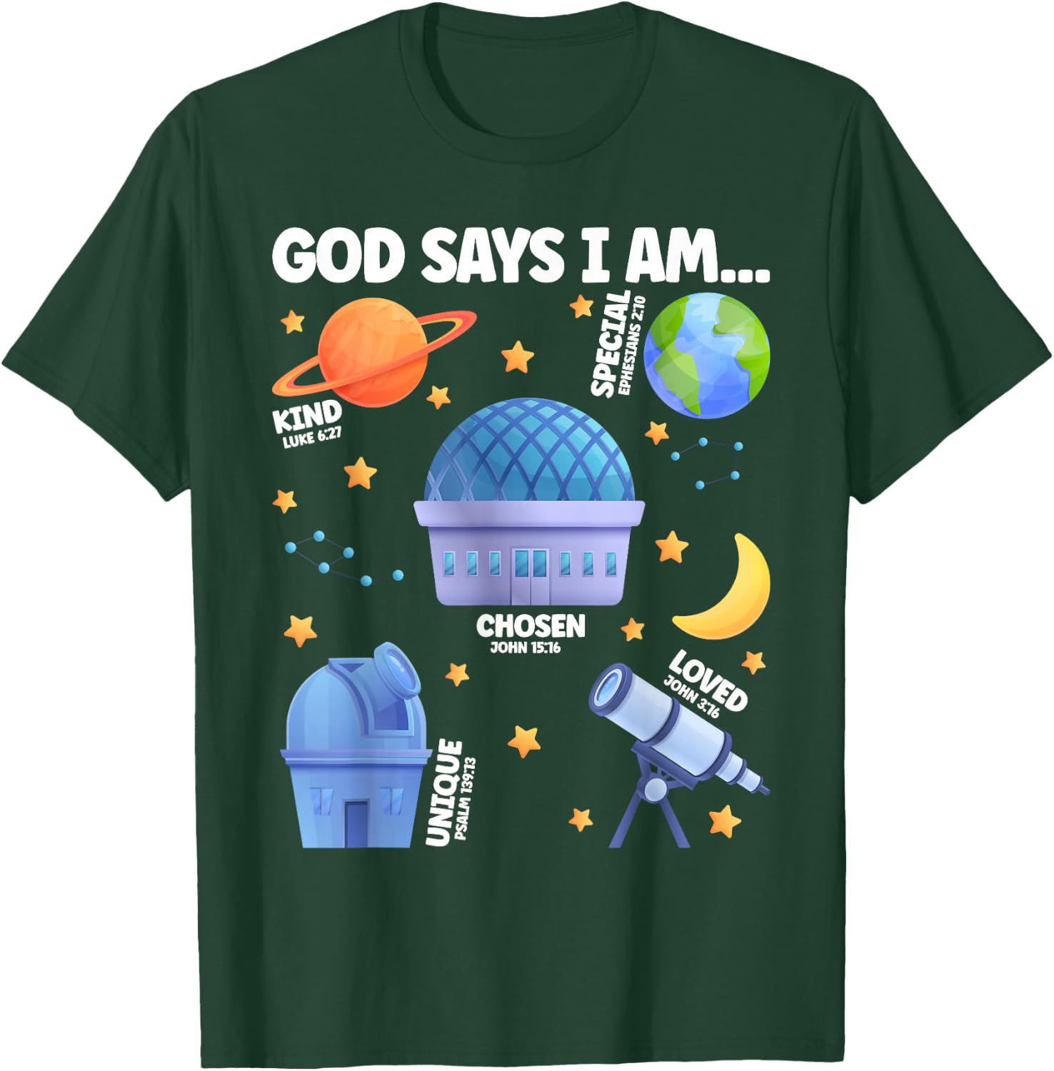 God Says I Am Planetarium Lover Boy Girl Christian T-Shirt - T-Shirt | Forest