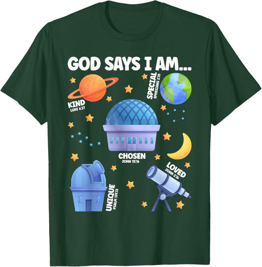 God Says I Am Planetarium Lover Boy Girl Christian T-Shirt - T-Shirt | Forest