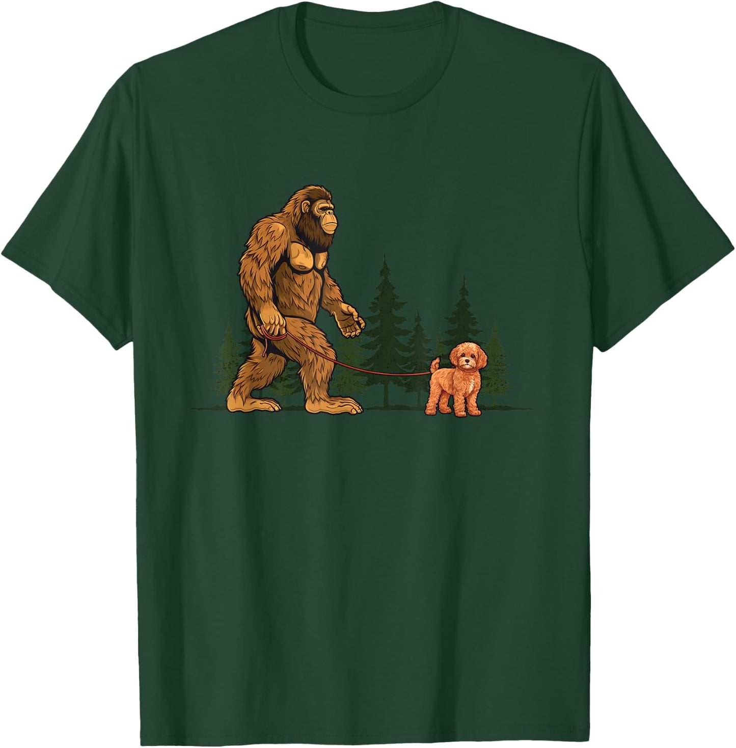 Funny Cavapoo Bigfoot Dog Walking Dog Mom Dad Kids T-Shirt - T-Shirt | Forest