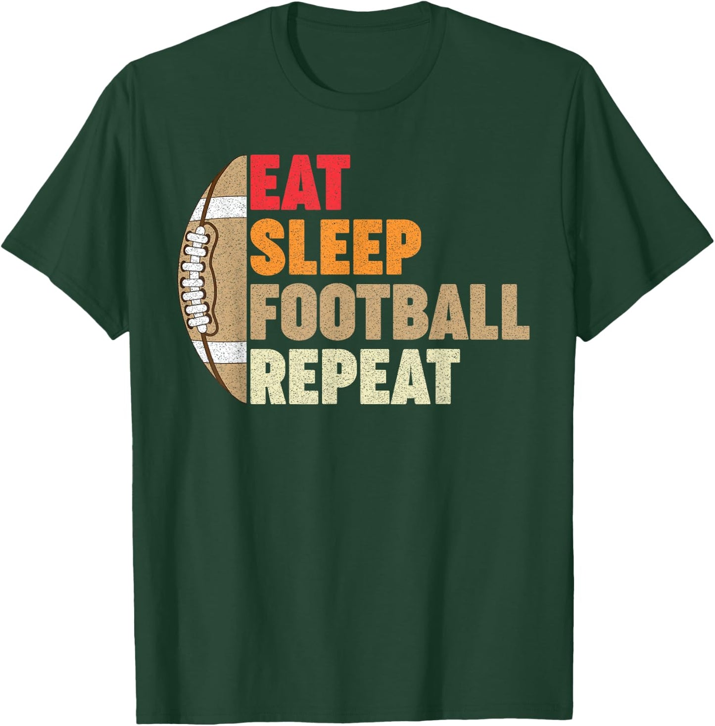 Retro Eat Sleep Football Repeat Men Women Teens Boys Girls T-Shirt - T-Shirt | Forest